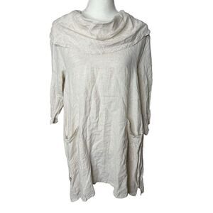 Match Point Tunic Linen Cowl Neck Sun Washed beige Lagonlook Pockets Sz S
